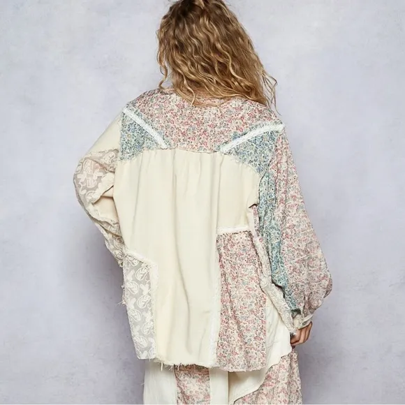 POL Balloon Sleeves Floral Printed Twill Jacket