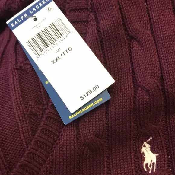 Polo Ralph Lauren Cable Knit Sweater Pullover V-Neck Sweater