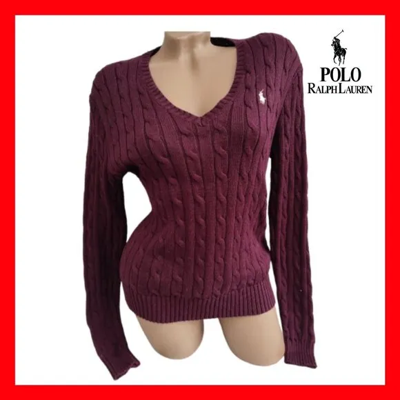 Polo Ralph Lauren Cable Knit Sweater Pullover V-Neck Sweater