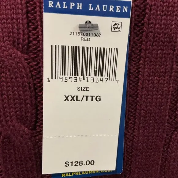 Polo Ralph Lauren Cable Knit Sweater Pullover V-Neck Sweater