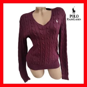 Polo Ralph Lauren Cable Knit Sweater Pullover V-Neck Sweater
