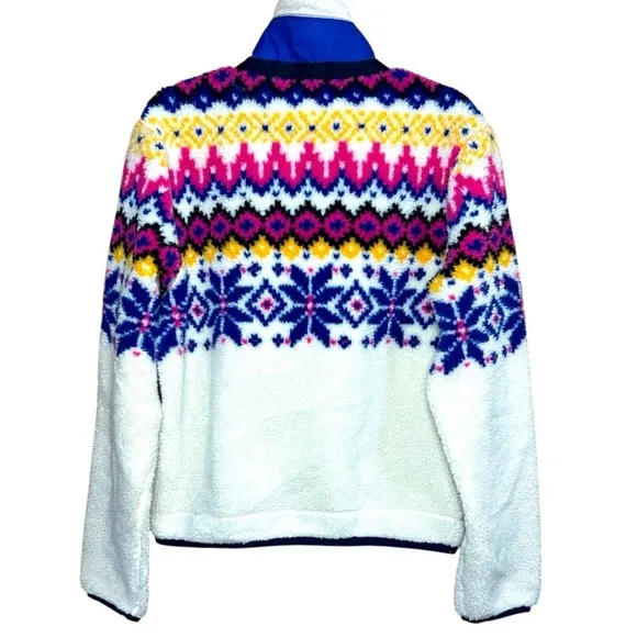 Polo Ralph Lauren Cream Blue Pink Fair Isle Sherpa Fleece Full  Zip Jacket Large