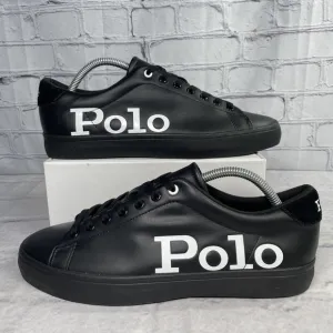 Polo Ralph Lauren Longwood Sneakers Men's Size 9 Spell Out Black Leather/Suede