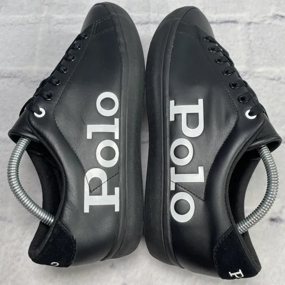 Polo Ralph Lauren Longwood Sneakers Men's Size 9 Spell Out Black Leather/Suede
