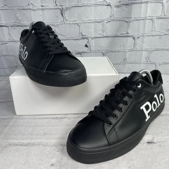 Polo Ralph Lauren Longwood Sneakers Men's Size 9 Spell Out Black Leather/Suede