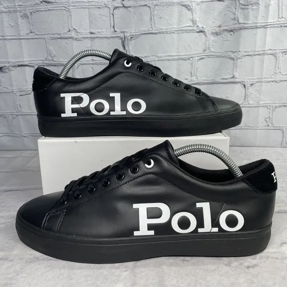 Polo Ralph Lauren Longwood Sneakers Men's Size 9 Spell Out Black Leather/Suede