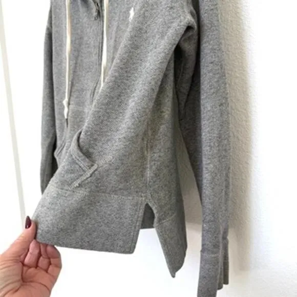 Polo Ralph Lauren Zip Hoodie Gray XS Cotton Blend Slit Hem Casual Women’s
