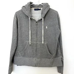 Polo Ralph Lauren Zip Hoodie Gray XS Cotton Blend Slit Hem Casual Women’s