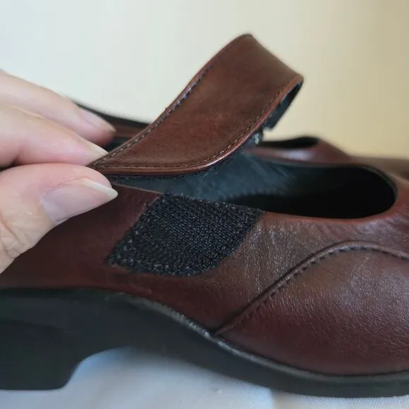 Portania Mary Jane Comfort Shoes Brown Size 8 F1/2 Wide Made in Portugal