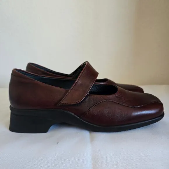 Portania Mary Jane Comfort Shoes Brown Size 8 F1/2 Wide Made in Portugal