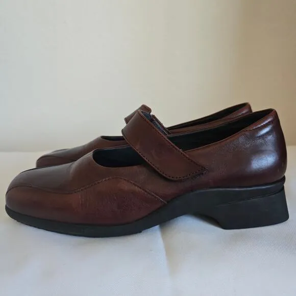 Portania Mary Jane Comfort Shoes Brown Size 8 F1/2 Wide Made in Portugal