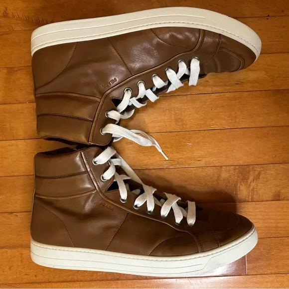 Prada High Top Men’s Brown Leather Sneakers Size US 11