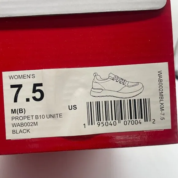 Propet B10 Unite WAB002M Womens 7.5 Sneakers Black White Running Shoes Comfort