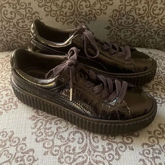 Puma Fenty by Rihanna Womens Patent Creeper Low Top Platform Sneakers Black Sz 9