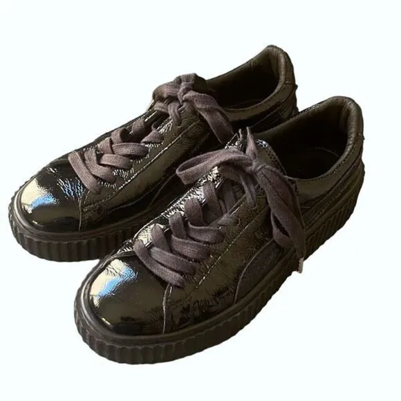 Puma Fenty by Rihanna Womens Patent Creeper Low Top Platform Sneakers Black Sz 9