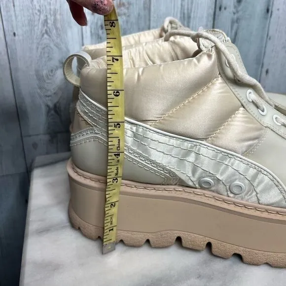 Puma Fenty cream satin leather puffer zip up lace platform sneakers boot size 12