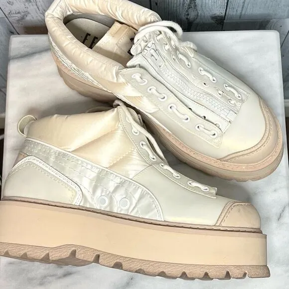Puma Fenty cream satin leather puffer zip up lace platform sneakers boot size 12