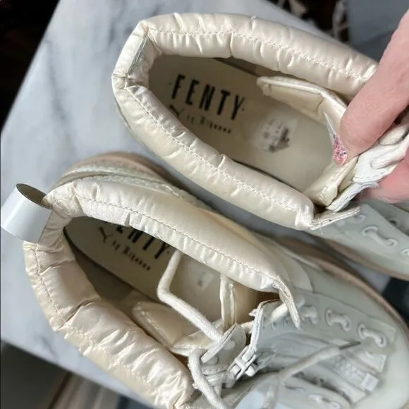Puma Fenty cream satin leather puffer zip up lace platform sneakers boot size 12
