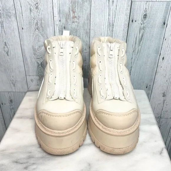 Puma Fenty cream satin leather puffer zip up lace platform sneakers boot size 12