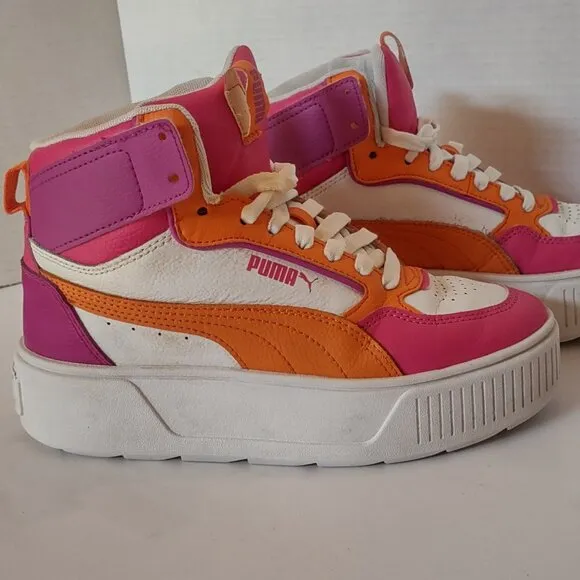 PUMA Karmen Rebelle Chunky Platform Sneaker Orange Hot Pink Neon Big Girl Sz 4