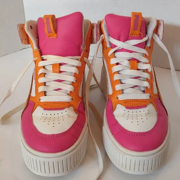 PUMA Karmen Rebelle Chunky Platform Sneaker Orange Hot Pink Neon Big Girl Sz 4