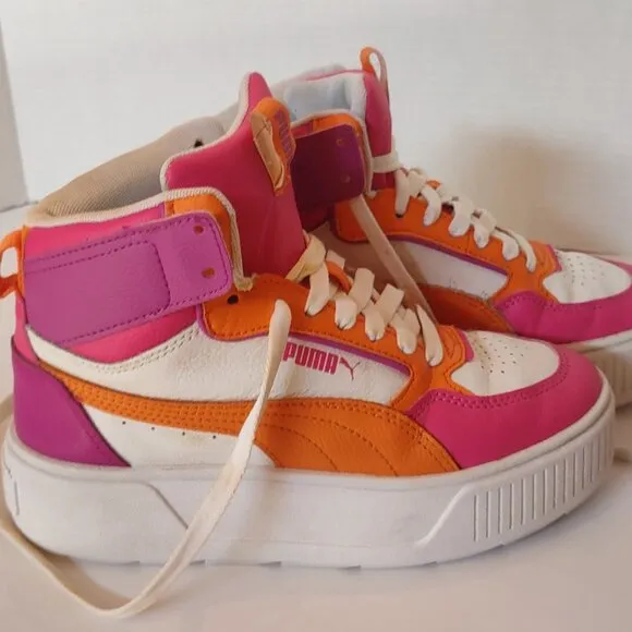 PUMA Karmen Rebelle Chunky Platform Sneaker Orange Hot Pink Neon Big Girl Sz 4