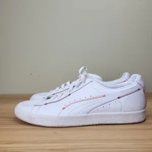 Puma Mens Clyde Zigzag 375888-01 White Leather Lace Up Sneaker Shoes Size 14