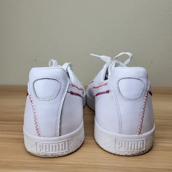 Puma Mens Clyde Zigzag 375888-01 White Leather Lace Up Sneaker Shoes Size 14