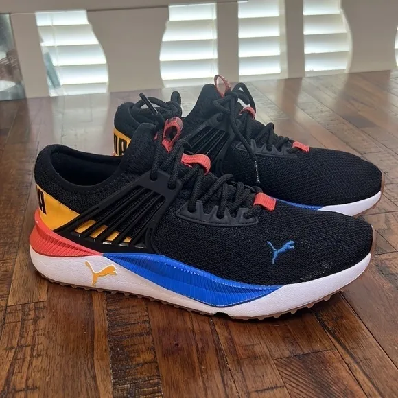 Puma Pacer Future Athletic Shoes Sneakers black orange yellow blue size 8