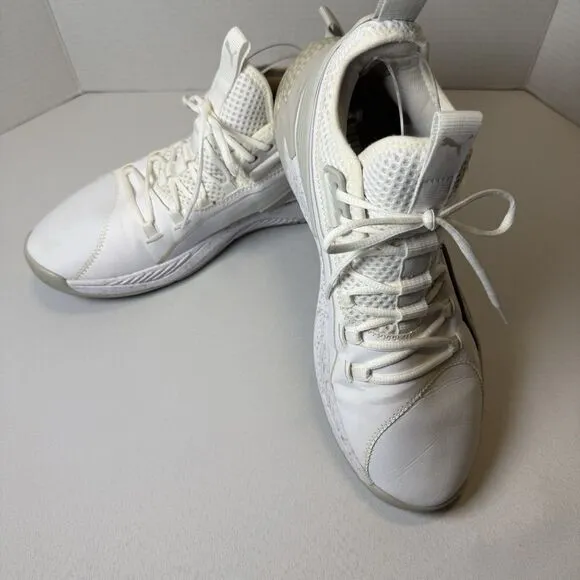 PUMA Uproar Core White Glacier Grey Men’ Basketball Gym High Top Sneakers 10.5