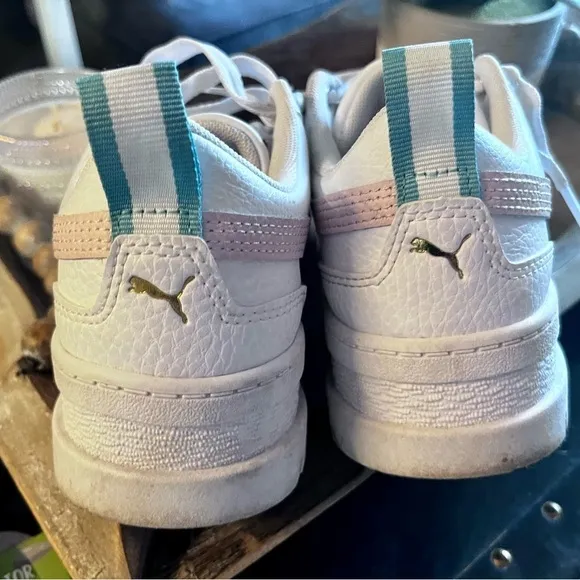 Puma White and Pink Platform Sneakers with Chunky Sole