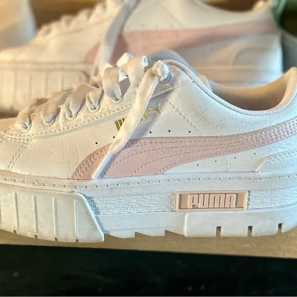 Puma White and Pink Platform Sneakers with Chunky Sole