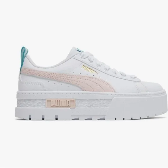 Puma White and Pink Platform Sneakers with Chunky Sole