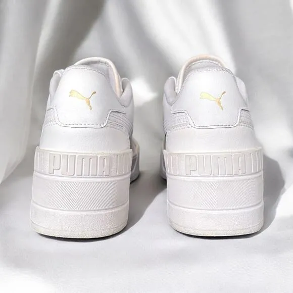 Puma White Leather Cali Wedge Chunky Platform Heel Sneakers Women's Size 10
