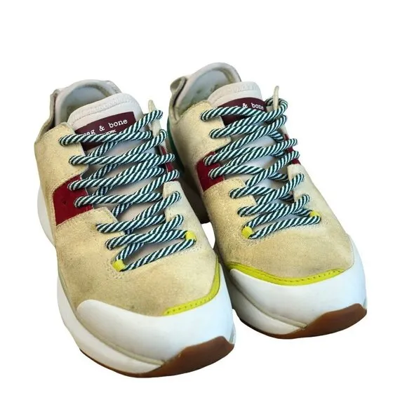 Rag &amp; Bone Womens Manston Runner Chunky Sole Sneakers Beige/Multi Color Suede &amp;