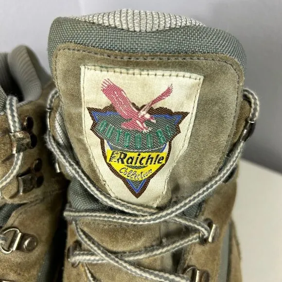 Raichle Outdoors Collection Steel Toe Suede and Green Hiking Boots Size 11M