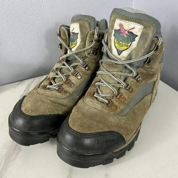 Raichle Outdoors Collection Steel Toe Suede and Green Hiking Boots Size 11M