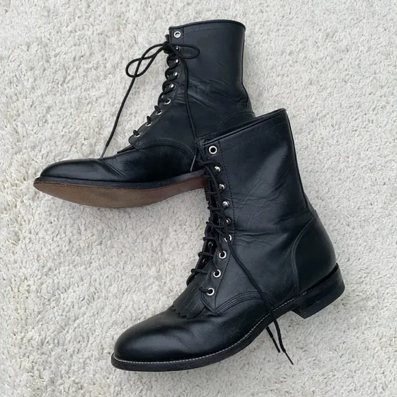 Rare Justin Lace up Roper 8E wide black