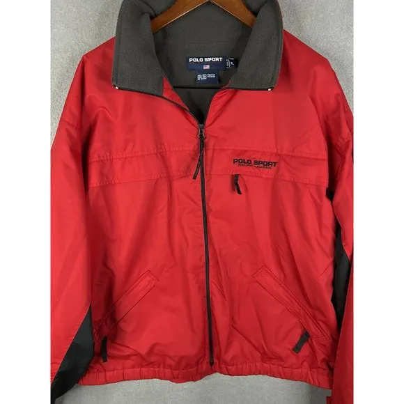 Rare VTG POLO SPORT Ralph Lauren Spell Out Full Zip Fleece Lined Jacket 90s XL