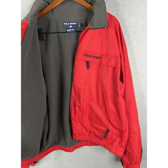 Rare VTG POLO SPORT Ralph Lauren Spell Out Full Zip Fleece Lined Jacket 90s XL