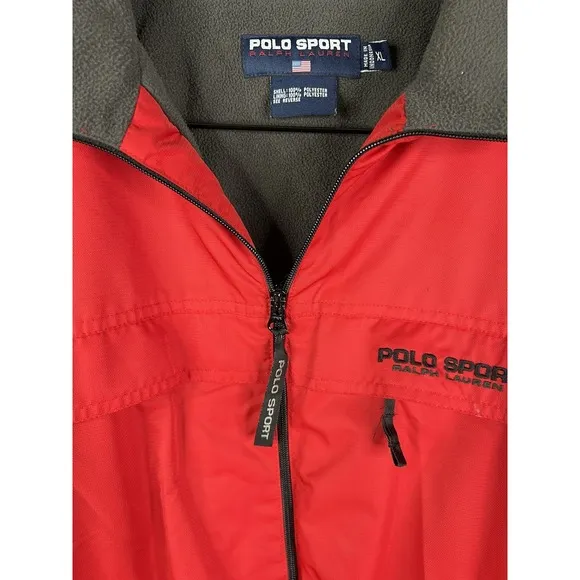 Rare VTG POLO SPORT Ralph Lauren Spell Out Full Zip Fleece Lined Jacket 90s XL