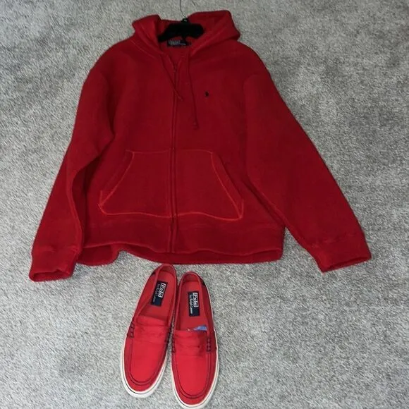 Red Polo by Ralph Lauren soft full zipper Fleece Hooded Hoodie sweatshirt shoes