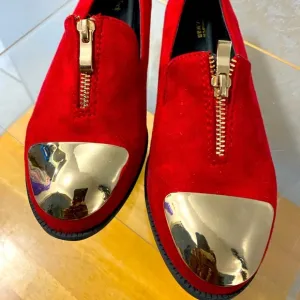 Red Suede Men's Shoes with Gold Accents