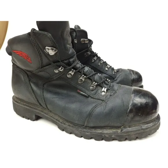Red Wing 971 Truwelt Vibram 6&quot; Boots Black Leather Steel Toe Men's 11.5 EE