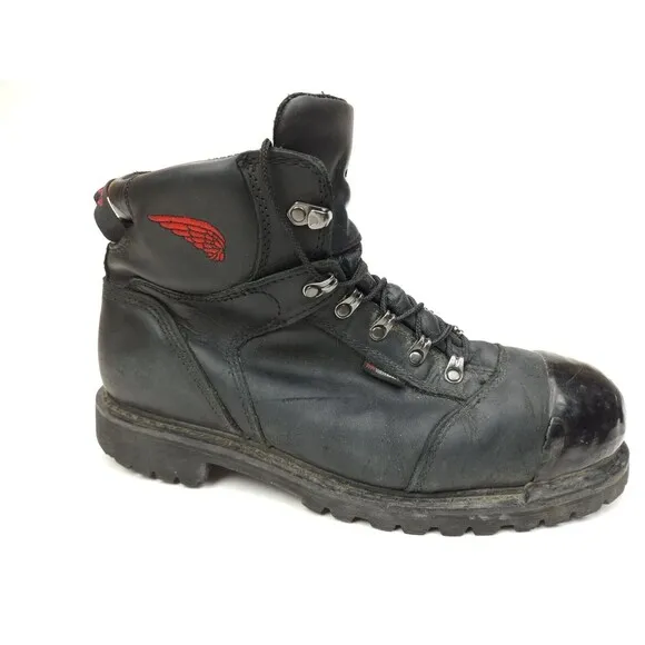 Red Wing 971 Truwelt Vibram 6&quot; Boots Black Leather Steel Toe Men's 11.5 EE
