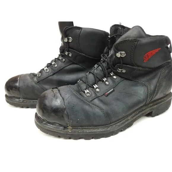 Red Wing 971 Truwelt Vibram 6&quot; Boots Black Leather Steel Toe Men's 11.5 EE