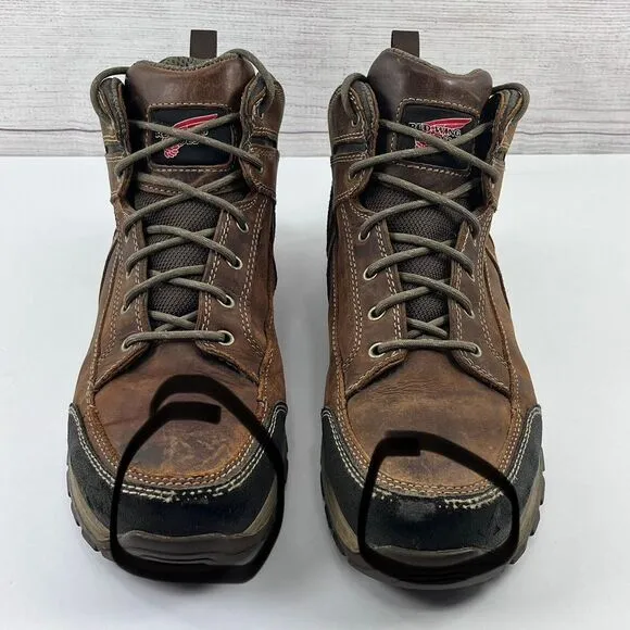Red Wing Brown‎ Leather Steel Safety Toe Rubber Sole Lace Up Ankle Boots Sz 11