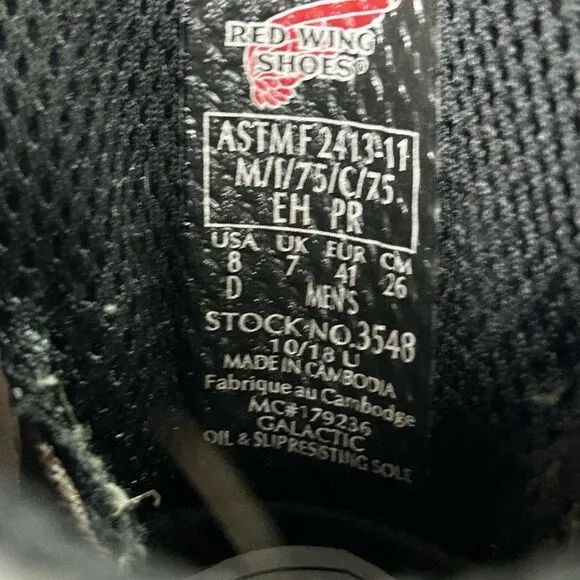 Red Wing King Toe Boots 3548 Men 8D Thinsulate Ultra Waterproof CSA Steel Toe 8&quot;