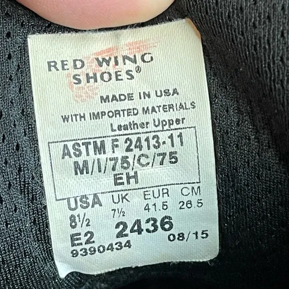 Red Wing shoes 2436 safety toe work boots Mens size 8.5