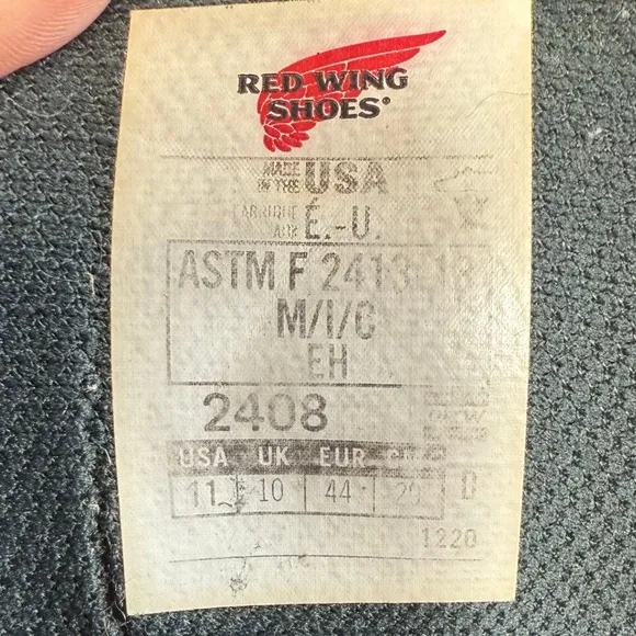 Red Wing Steel Toe Boots ASTM F 2413-18 M/I/C EH 2408 Size 11